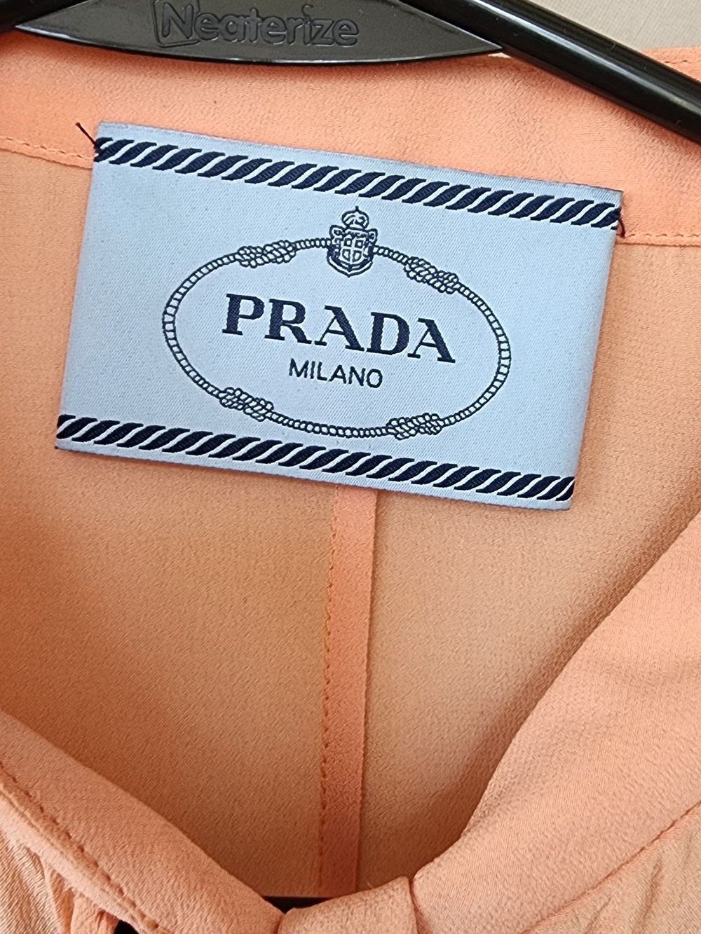 Prada Peach Tie-Neck Long Sleeve Maxi Dress - Picture 4 of 9